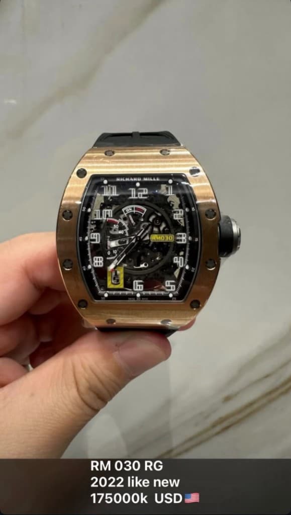 Richard Mille RM 030 rose gold held in the boutique